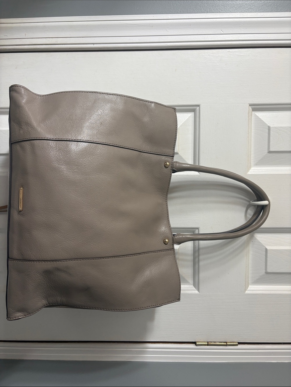Rebecca Minkoff Taupe genuine Leather Tote with Tassel Accent - Picture 3 of 6